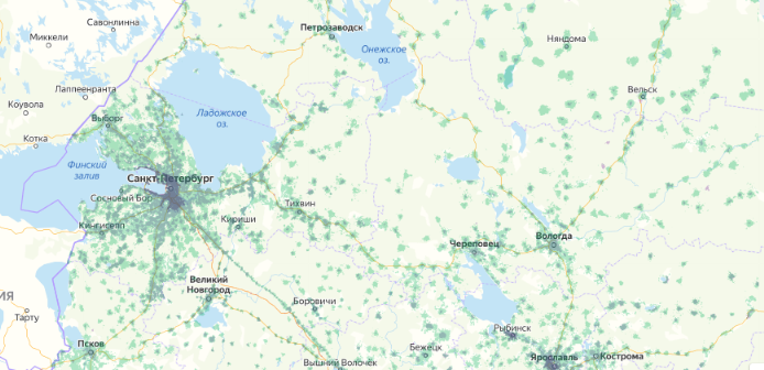 Зона покрытия МТС на карте Грозный 